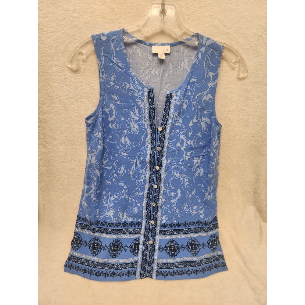 J Jill Blue Button Up Tunic Blouse Top Sleeveless Women XS